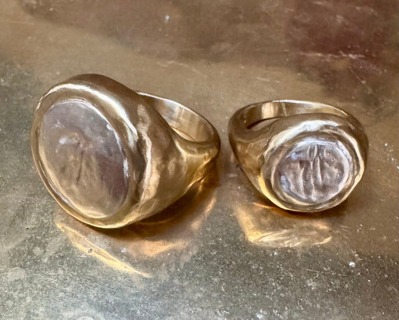Bague dorée, cœur argent