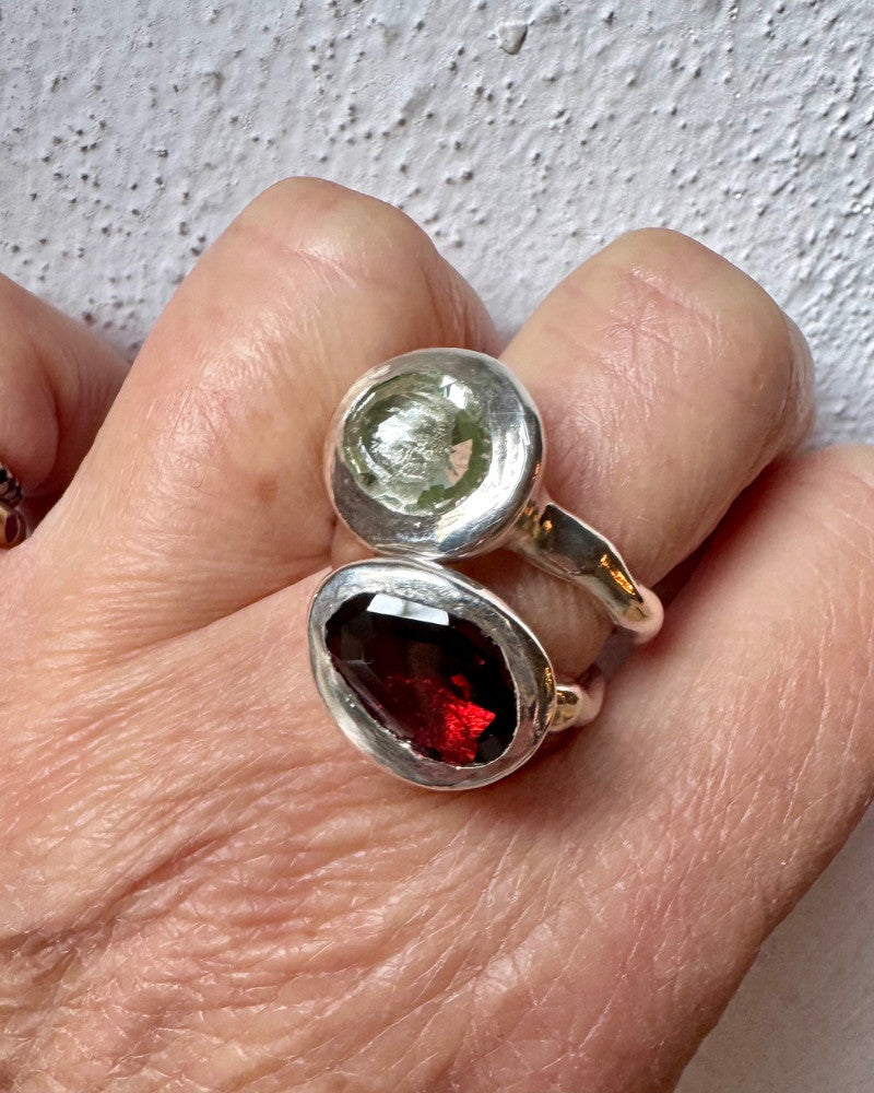 silver ring with garnet