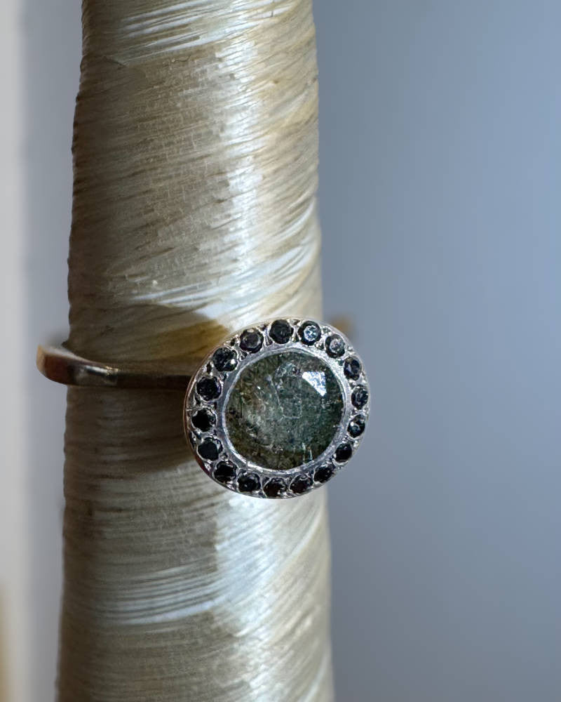 Green rutilated quartz & diamond ring