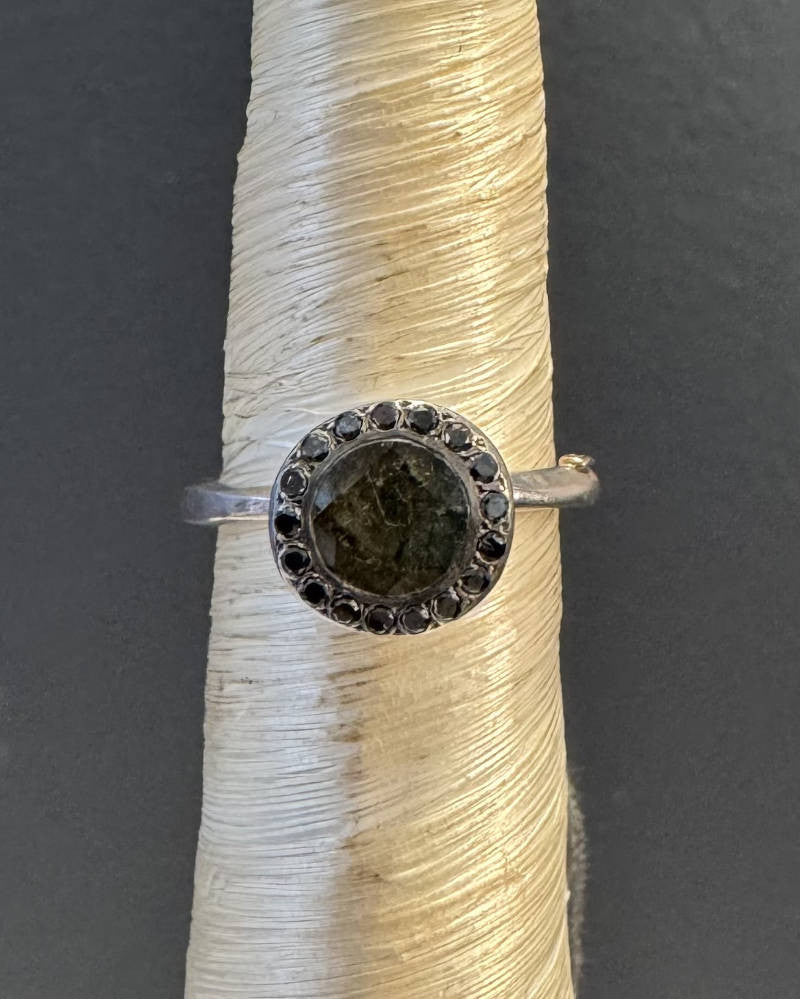 Bague quartz rutile vert & diamants