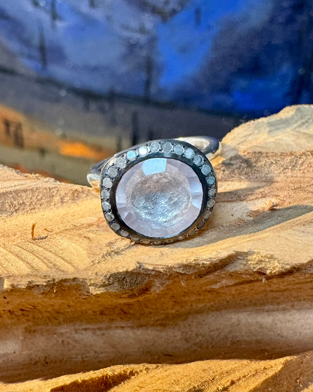 Bague quartz rose, diamants rose cut