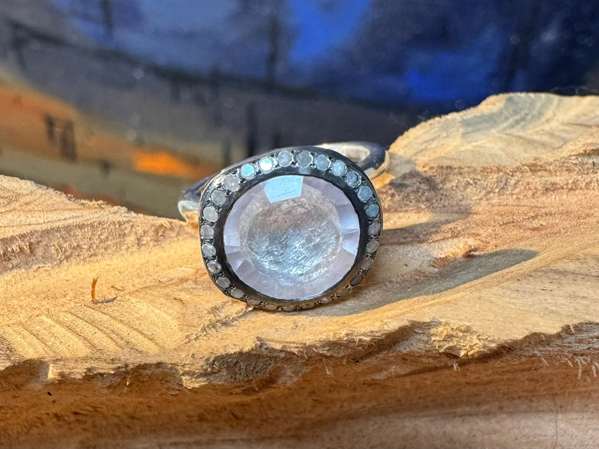 Bague quartz rose, diamants rose cut