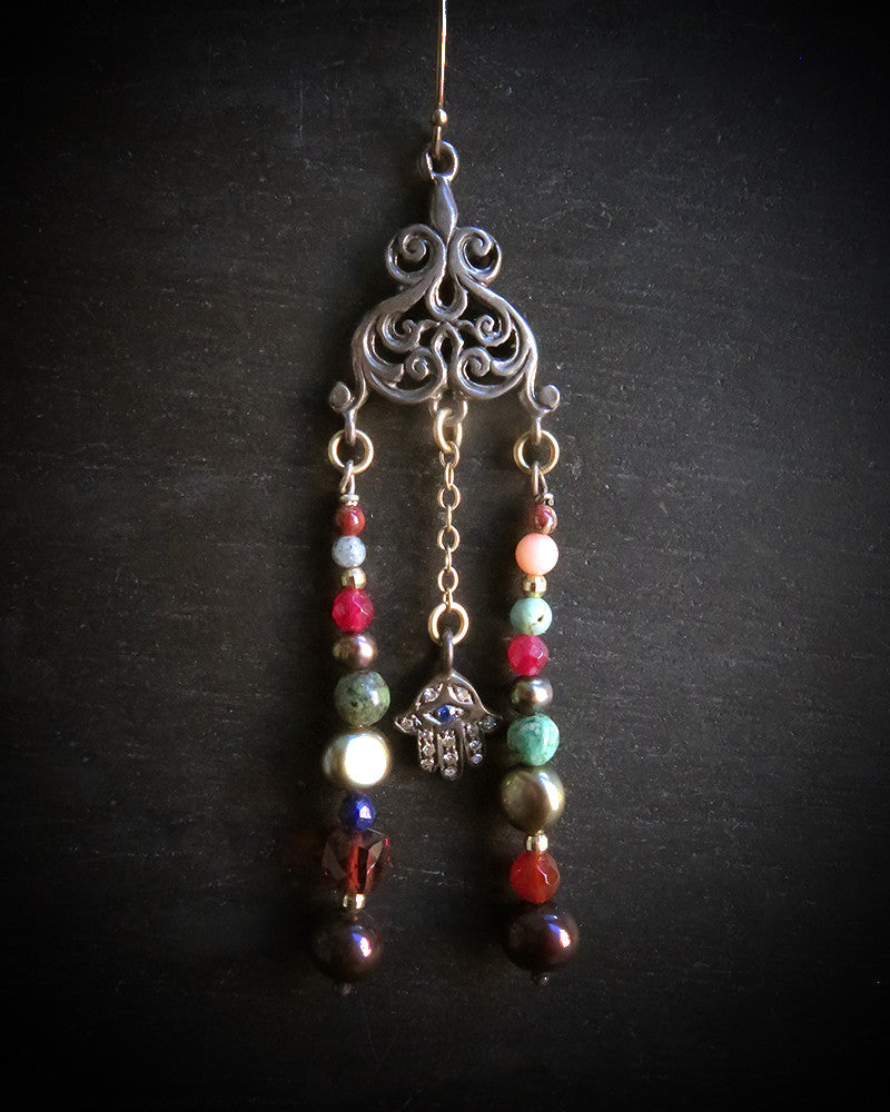 Hamsa hand silver earrings