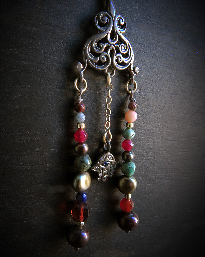 Hamsa hand silver earrings