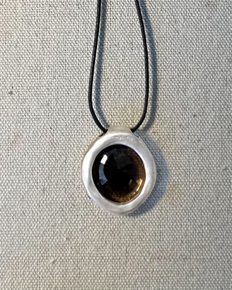 Hammered silver and smoky quartz locket pendant